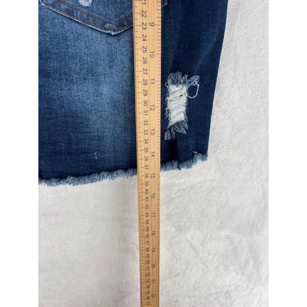 Wax Jean Denim Mini Skirt Womens Size M Dark Wash‎ Distressed Raw Hem